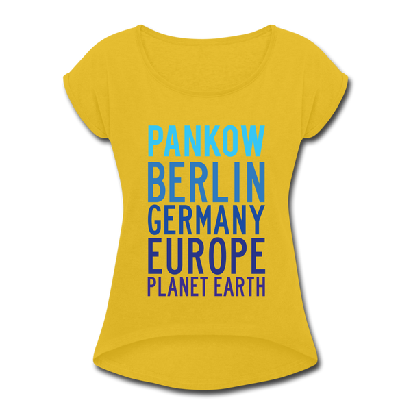 Pankow Planet Earth - Frauen T-Shirt mit gerollten Ärmeln - mustard yellow