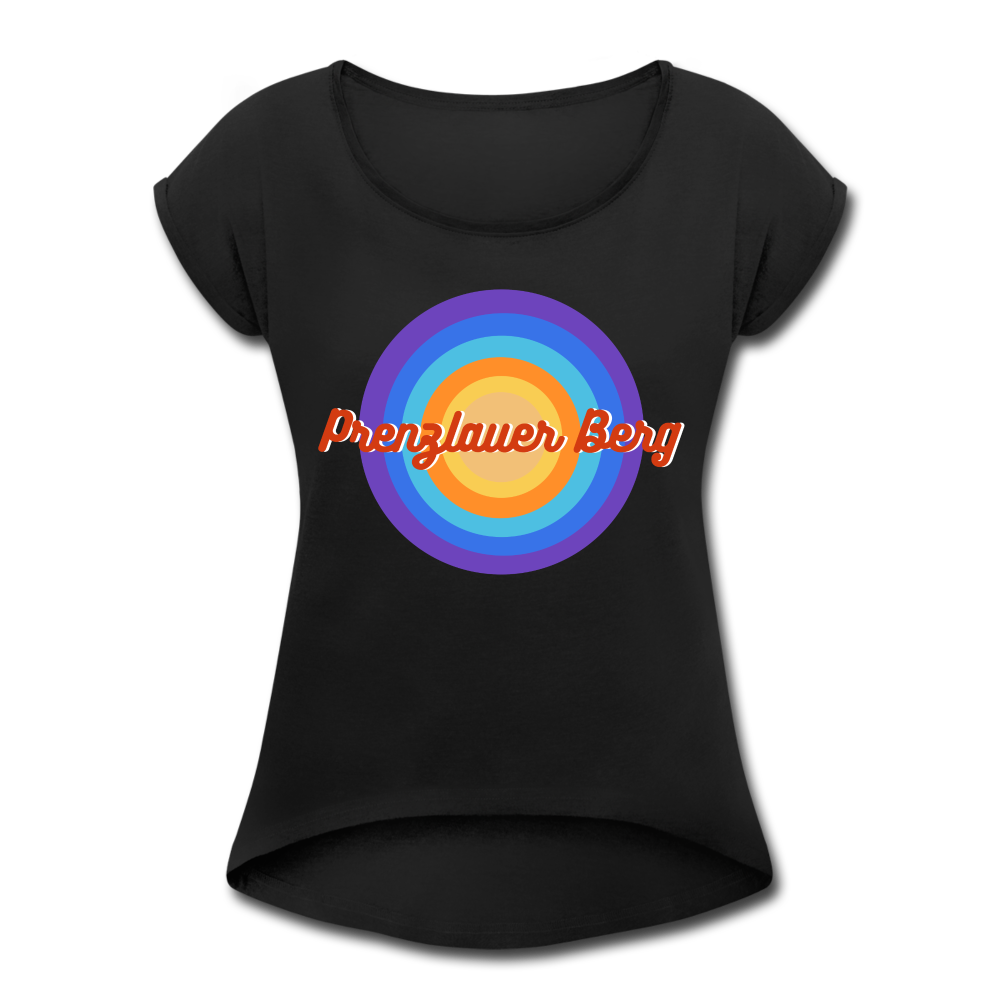 Prenzlauer Berg Retro - Frauen T-Shirt mit gerollten Ärmeln - black