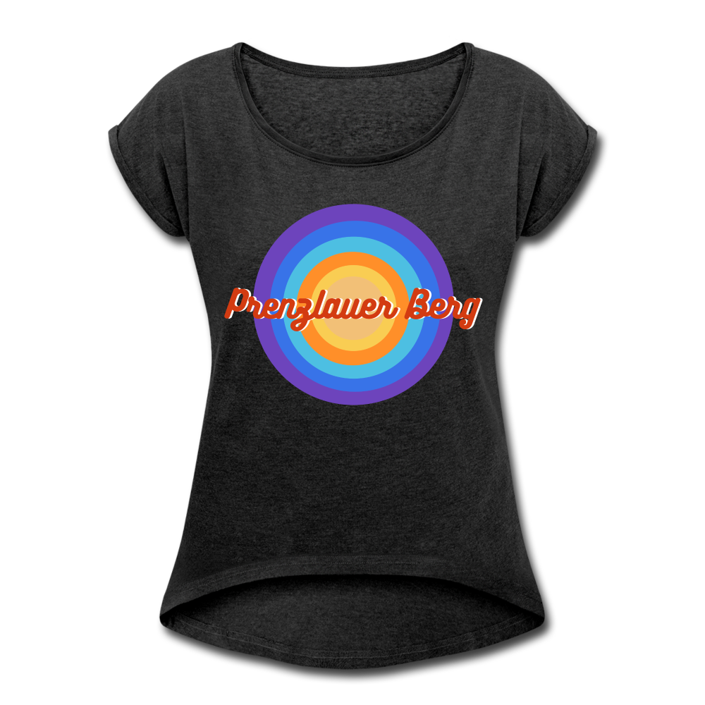 Prenzlauer Berg Retro - Frauen T-Shirt mit gerollten Ärmeln - heather black