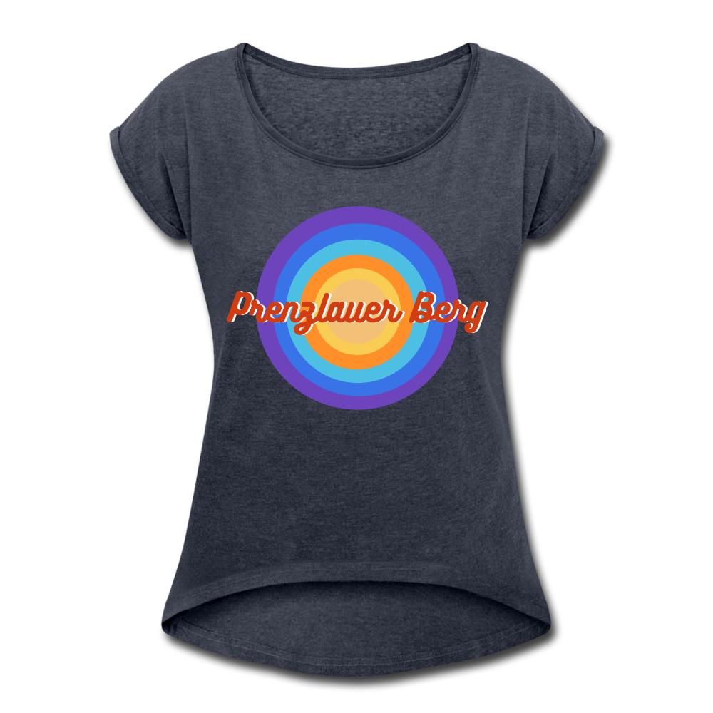 Prenzlauer Berg Retro - Frauen T-Shirt mit gerollten Ärmeln - heather navy