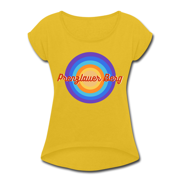 Prenzlauer Berg Retro - Frauen T-Shirt mit gerollten Ärmeln - mustard yellow