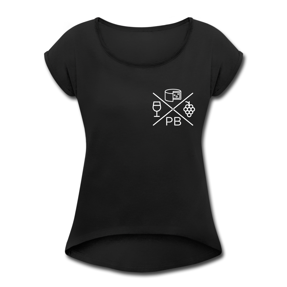 Prenzlauer Berg Kiez  - Frauen T-Shirt mit gerollten Ärmeln - black