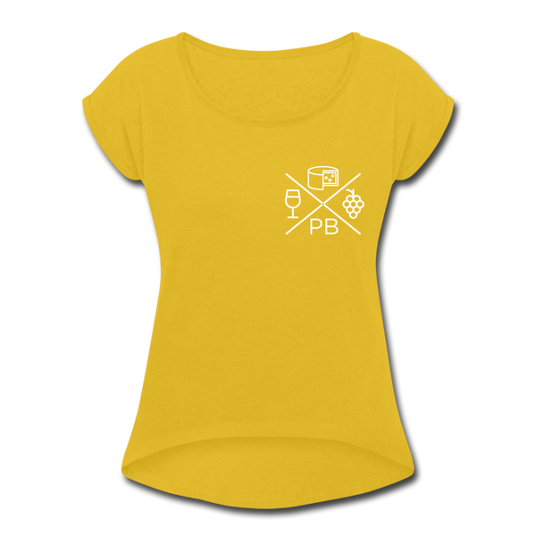 Prenzlauer Berg Kiez  - Frauen T-Shirt mit gerollten Ärmeln - mustard yellow
