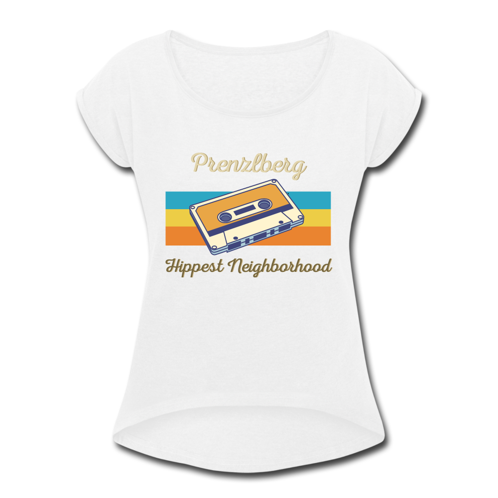 PrenzlBerg  Hippest Neighborhood - Frauen T-Shirt mit gerollten Ärmeln - white