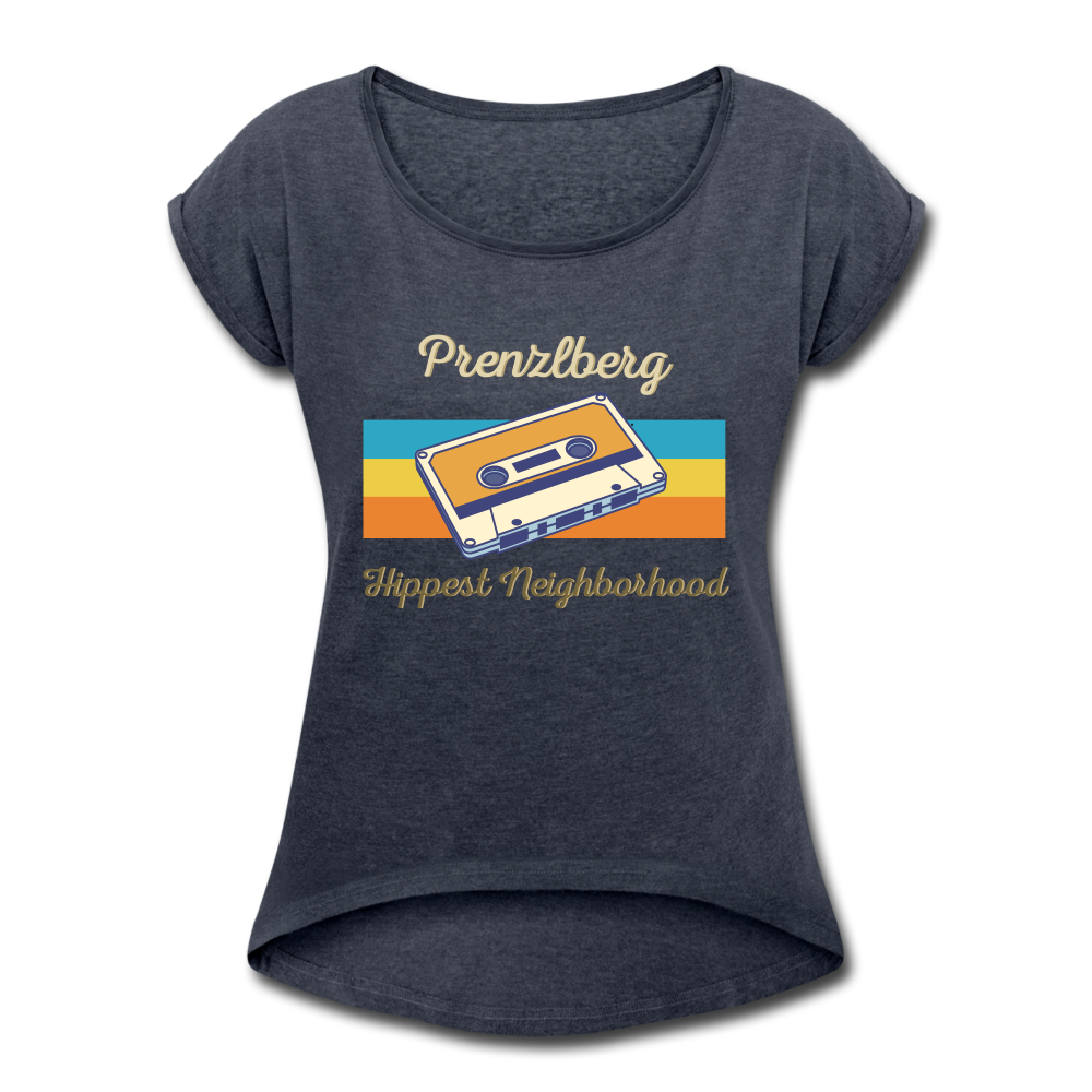 PrenzlBerg  Hippest Neighborhood - Frauen T-Shirt mit gerollten Ärmeln - heather navy