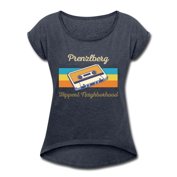 PrenzlBerg  Hippest Neighborhood - Frauen T-Shirt mit gerollten Ärmeln - heather navy