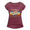 PrenzlBerg  Hippest Neighborhood - Frauen T-Shirt mit gerollten Ärmeln - heather burgundy
