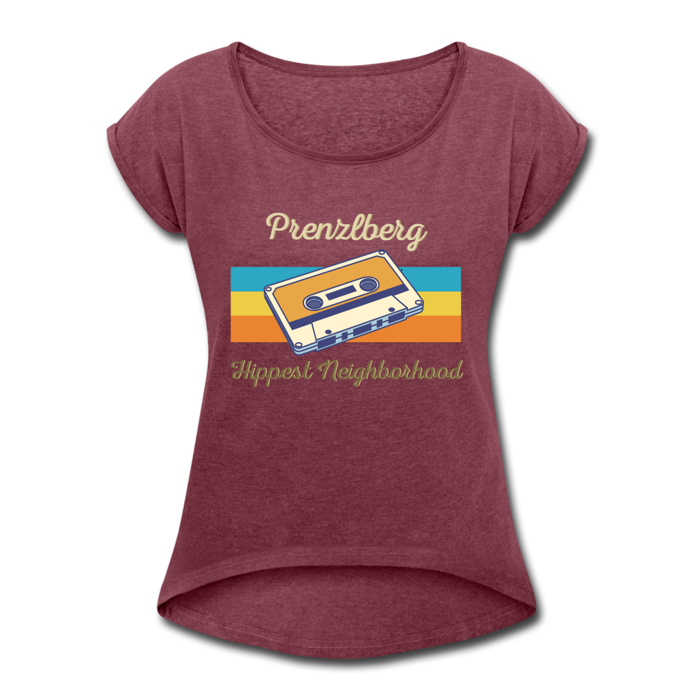 PrenzlBerg  Hippest Neighborhood - Frauen T-Shirt mit gerollten Ärmeln - heather burgundy