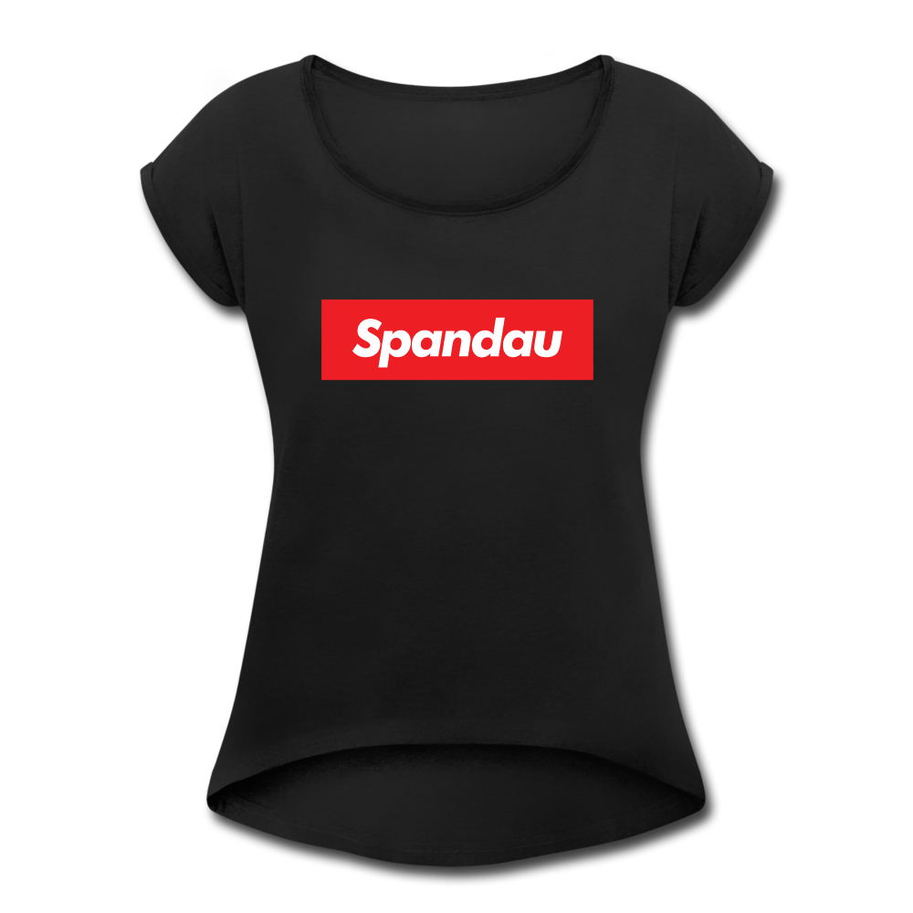 Spandau rot - Frauen T-Shirt mit gerollten Ärmeln - black