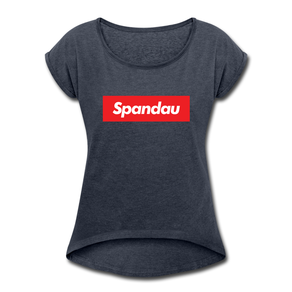 Spandau rot - Frauen T-Shirt mit gerollten Ärmeln - heather navy
