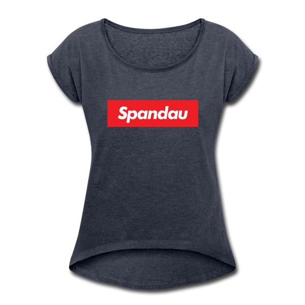 Spandau rot - Frauen T-Shirt mit gerollten Ärmeln - heather navy