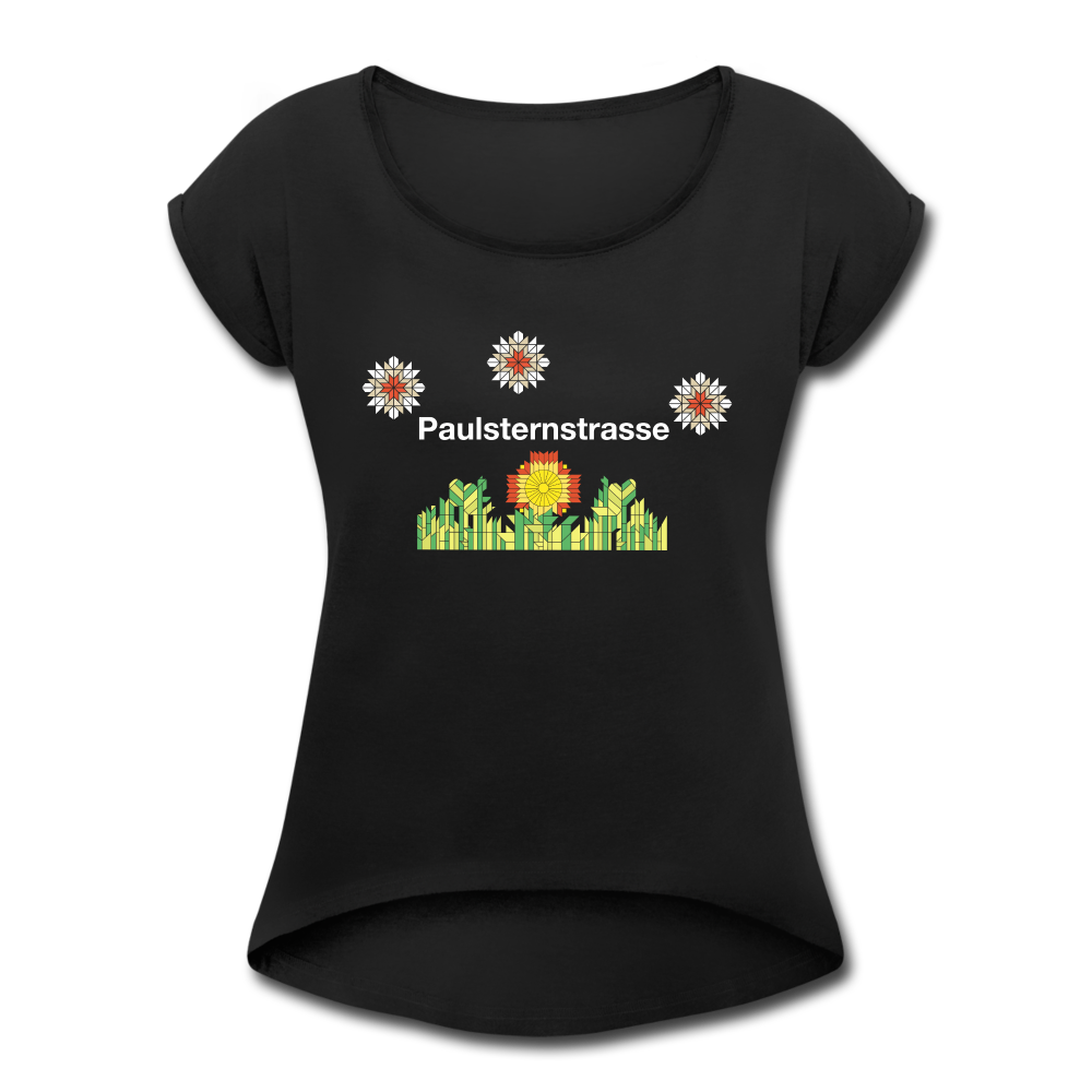 Paulsternstrasse - Frauen T-Shirt mit gerollten Ärmeln - black