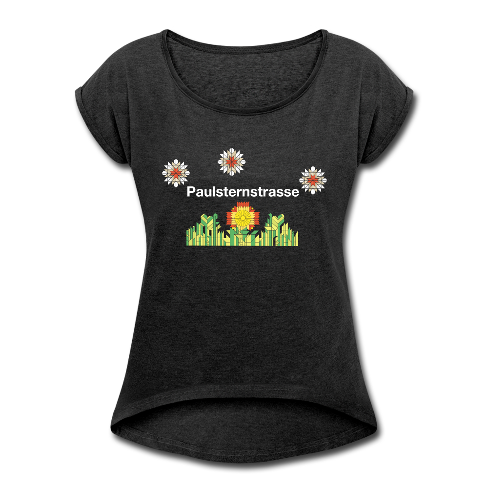 Paulsternstrasse - Frauen T-Shirt mit gerollten Ärmeln - heather black