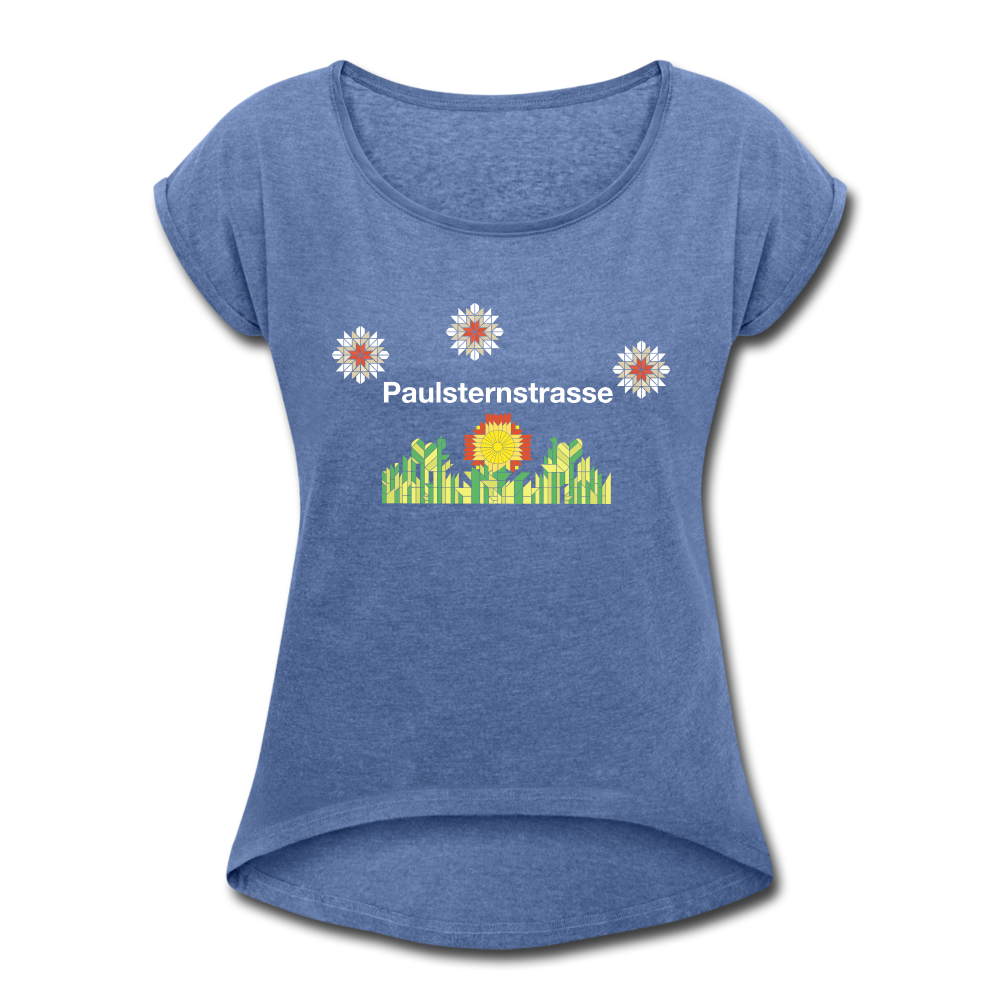 Paulsternstrasse - Frauen T-Shirt mit gerollten Ärmeln - heather denim