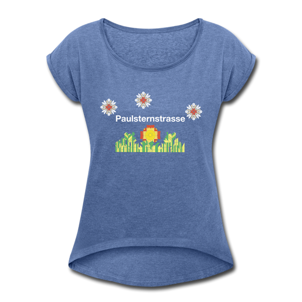 Paulsternstrasse - Frauen T-Shirt mit gerollten Ärmeln - heather denim