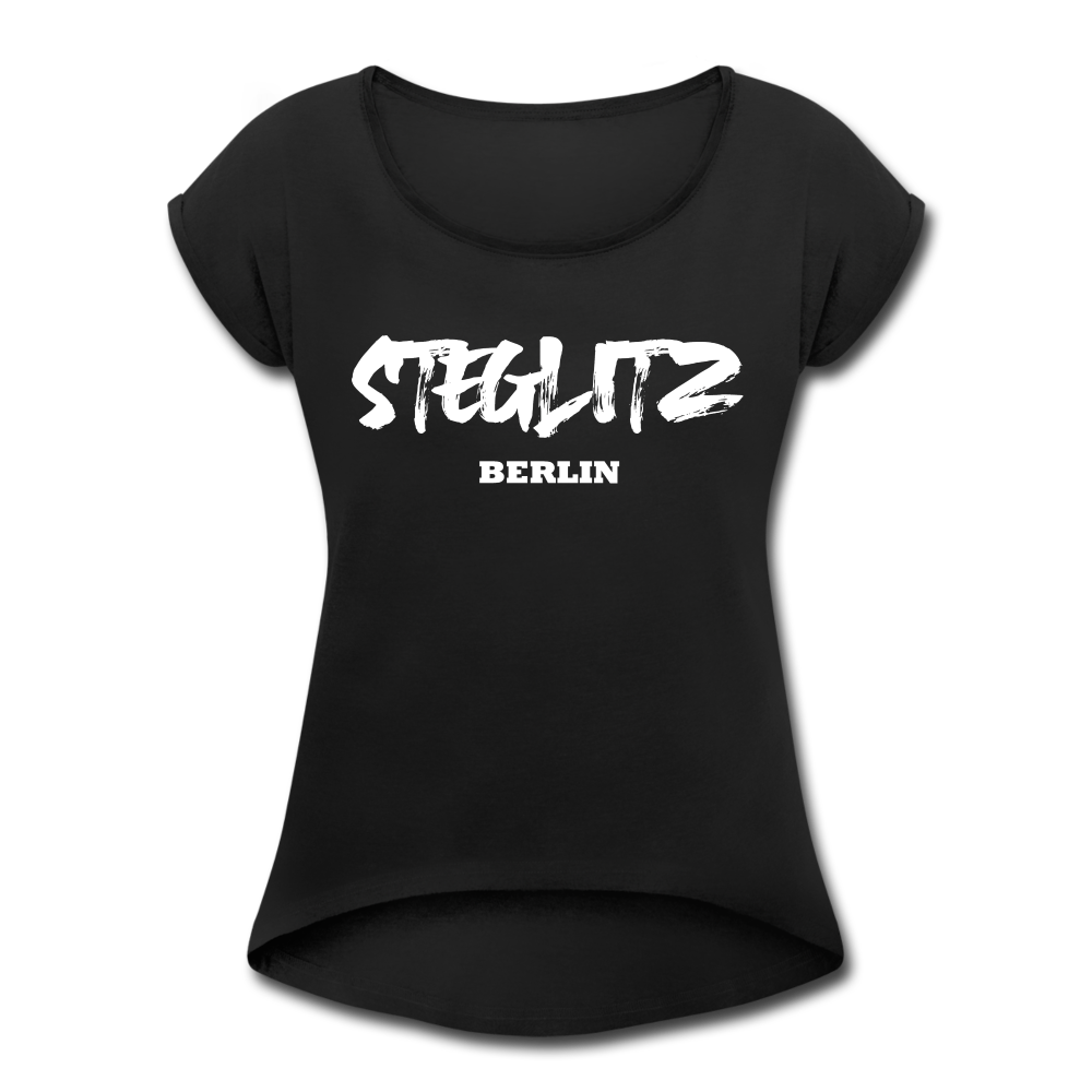 Steglitz - Frauen T-Shirt mit gerollten Ärmeln - black