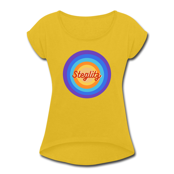 Steglitz Retro - Frauen T-Shirt mit gerollten Ärmeln - mustard yellow