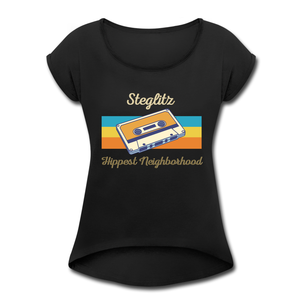Steglitz Hippest Neighborhood - Frauen T-Shirt mit gerollten Ärmeln - black