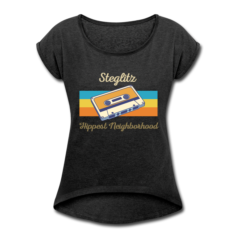 Steglitz Hippest Neighborhood - Frauen T-Shirt mit gerollten Ärmeln - heather black