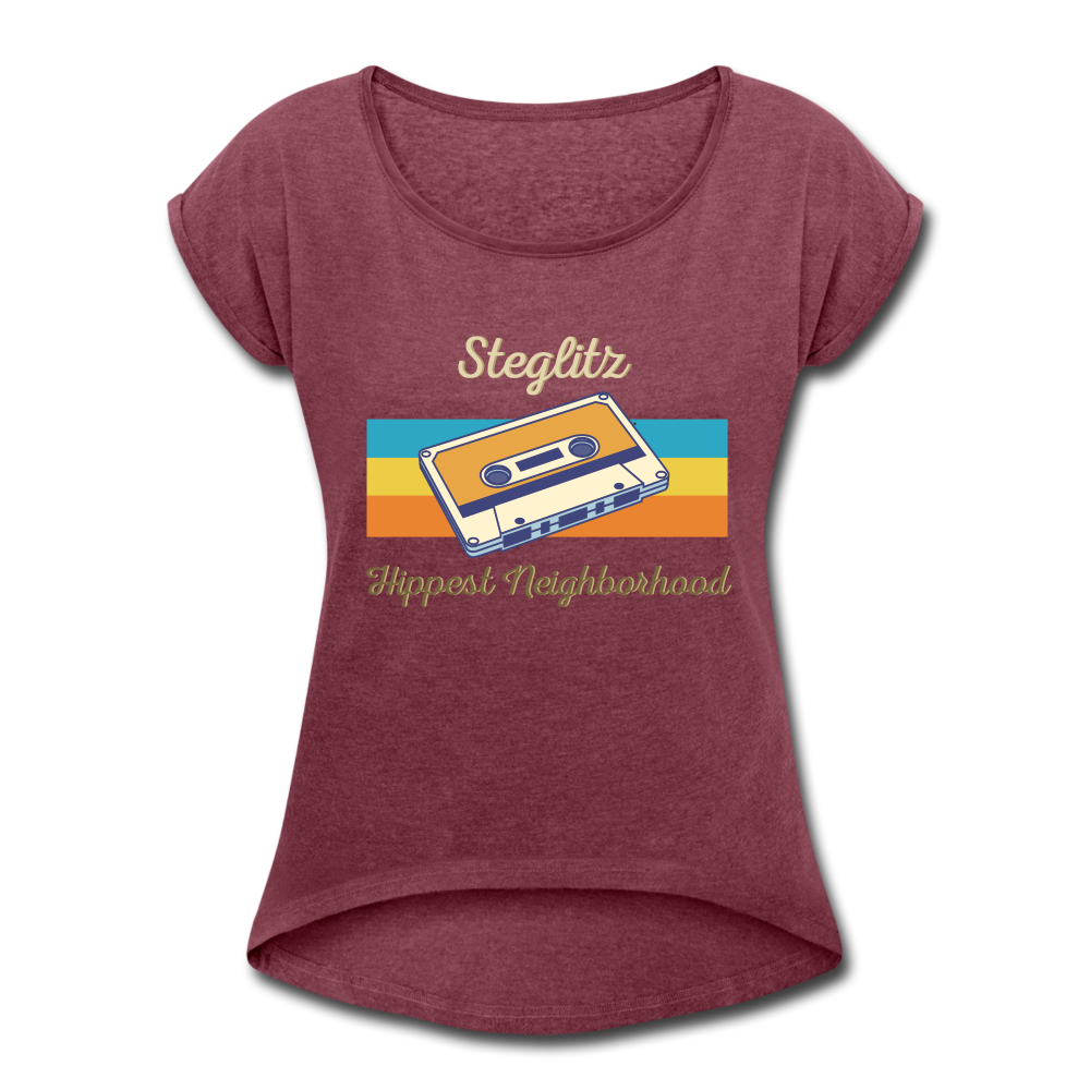 Steglitz Hippest Neighborhood - Frauen T-Shirt mit gerollten Ärmeln - heather burgundy
