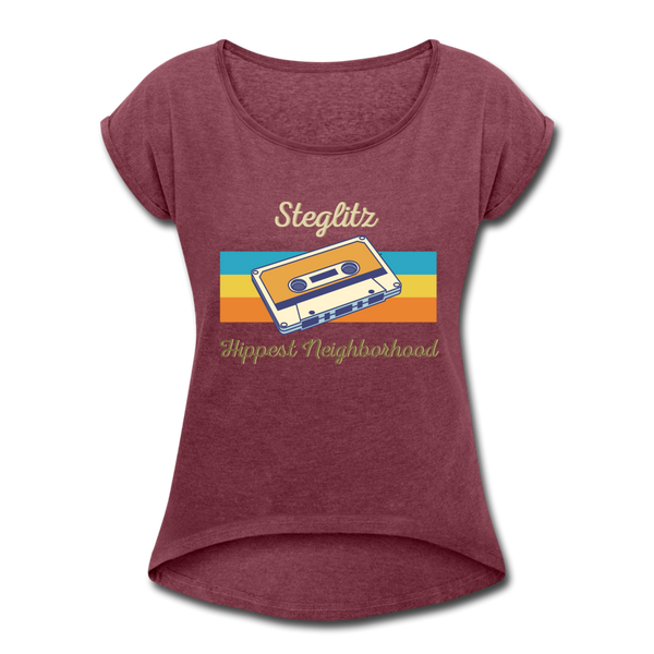 Steglitz Hippest Neighborhood - Frauen T-Shirt mit gerollten Ärmeln - heather burgundy