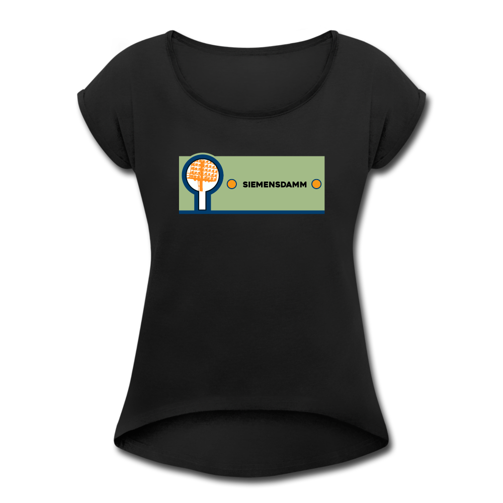 Siemensdamm - Frauen T-Shirt mit gerollten Ärmeln - black