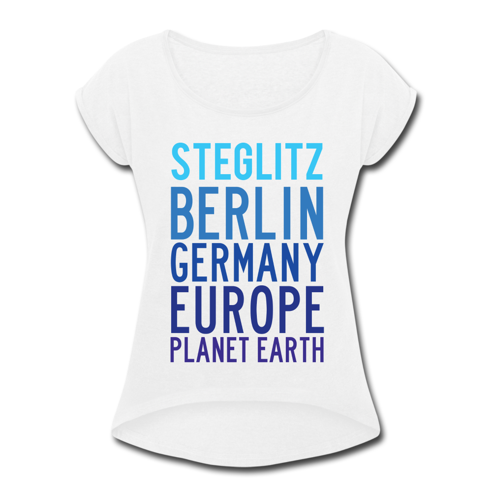 Steglitz Planet Earth - Frauen T-Shirt mit gerollten Ärmeln - white