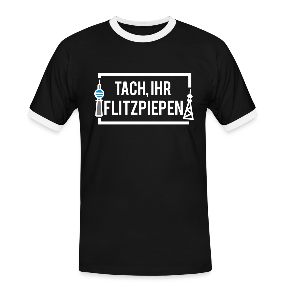 Tach ihr Flitzpiepen - weiß - Männer Ringer T-Shirt - black/white
