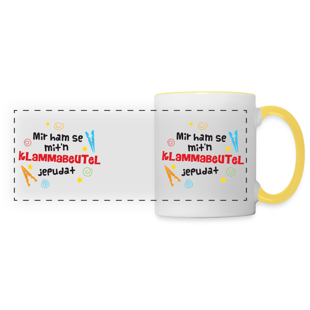 Mit'n Klammabeutel jepudat - Tasse zweifarbig - white/yellow