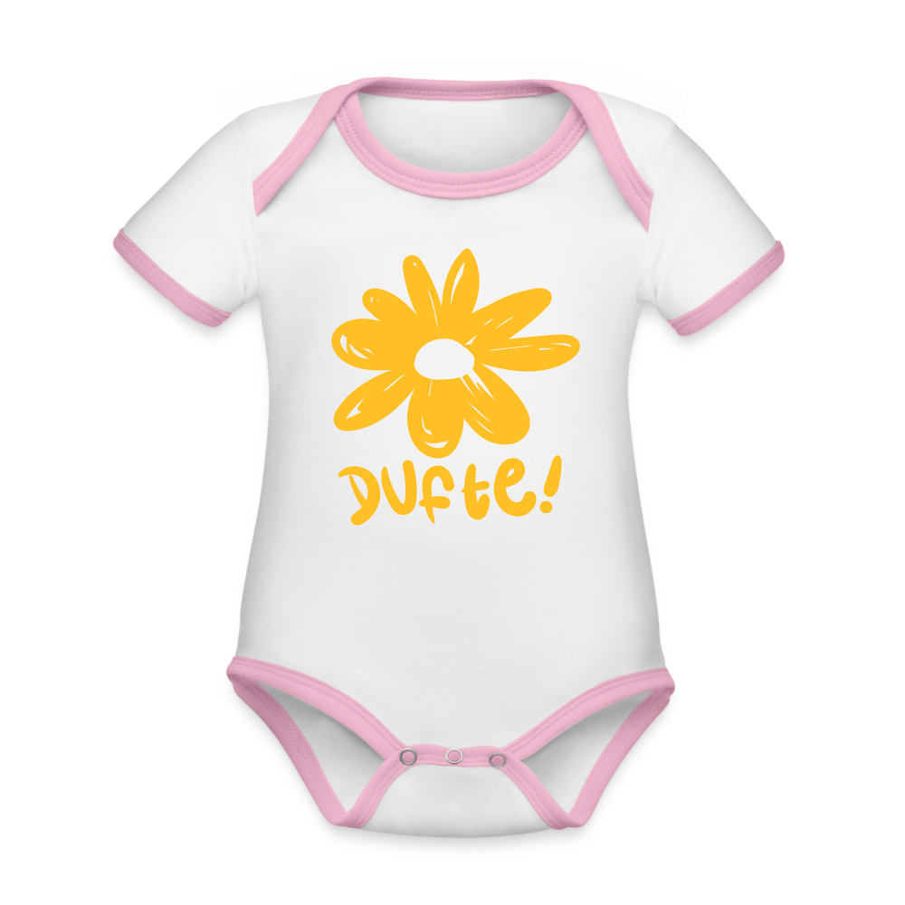 Dufte - Baby Bio-Kurzarm-Kontrastbody - white/rose