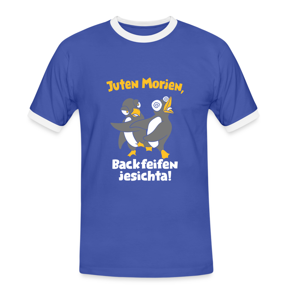 Juten Morjen, Backfeifenjesichta! - Männer Ringer T-Shirt - blue/white