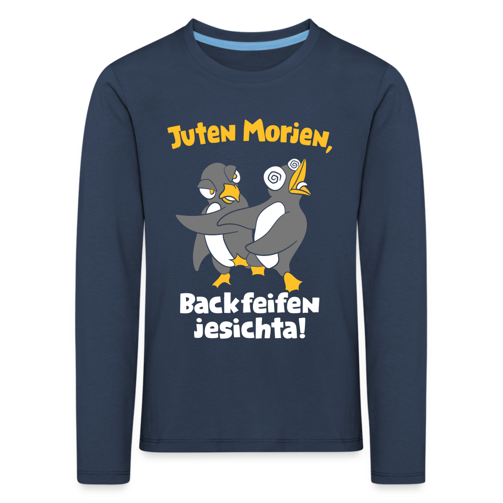 Juten Morjen, Backfeifenjesichta! - Kinder Langarmshirt - navy