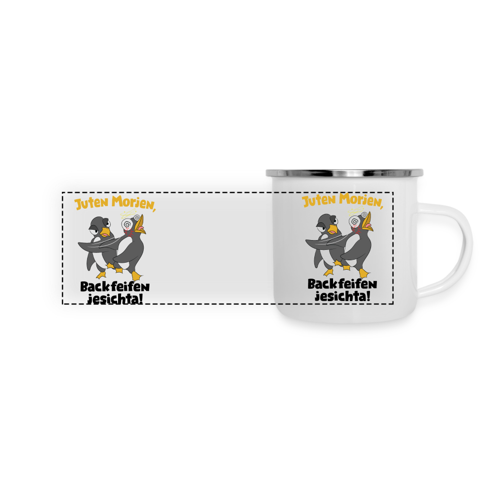 Juten Morjen, Backfeifenjesichta! - Emaille Tasse - white