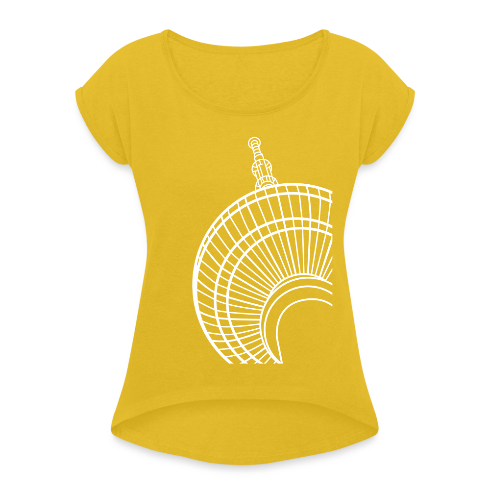 Der Turm von unten - weiß - Frauen T-Shirt mit gerollten Ärmeln - mustard yellow