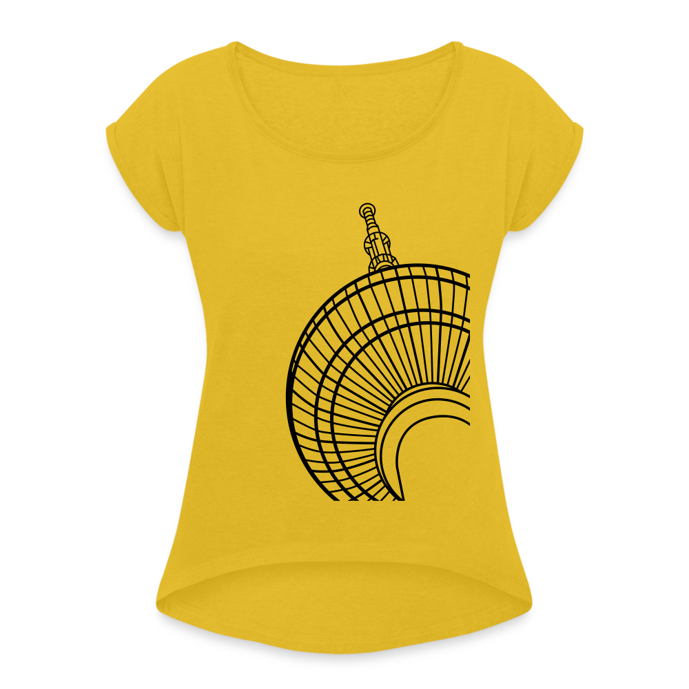 Der Turm von unten - schwarz - Frauen T-Shirt mit gerollten Ärmeln - mustard yellow