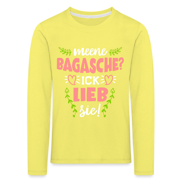 Meene Bagasche Ick Lieb Sie - Kinder Langarmshirt - yellow