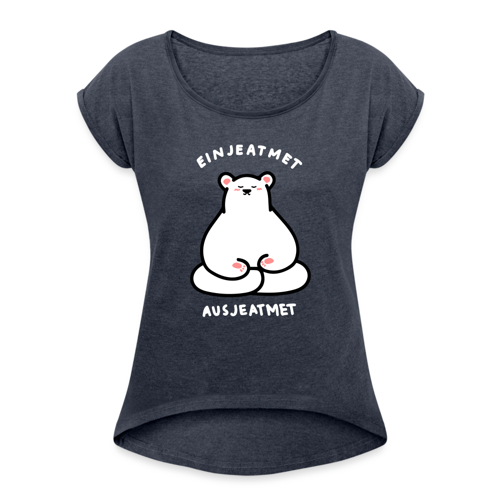 Einjeatmet - Frauen T-Shirt mit gerollten Ärmeln - heather navy