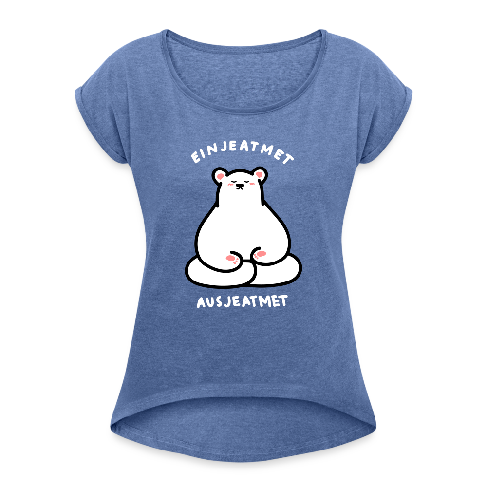 Einjeatmet - Frauen T-Shirt mit gerollten Ärmeln - heather denim