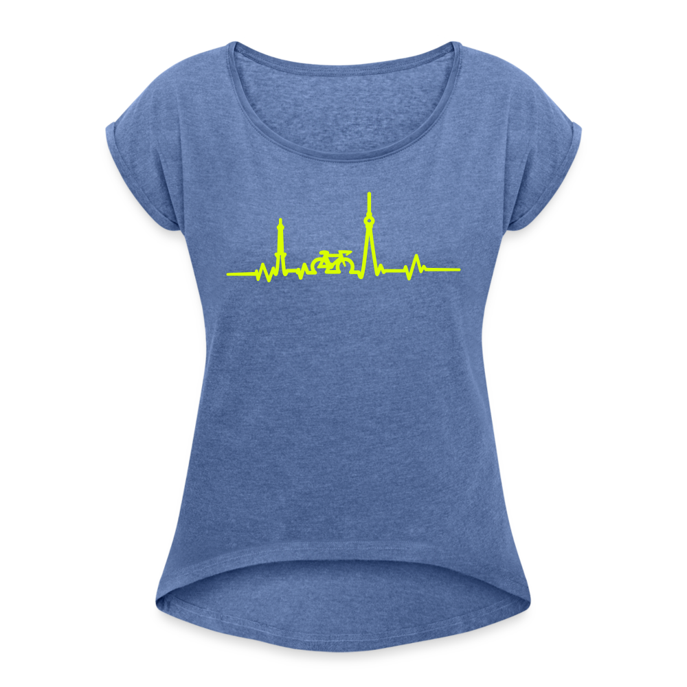 Herzschlag für Fahrradfahrer - Frauen T-Shirt mit gerollten Ärmeln - heather denim