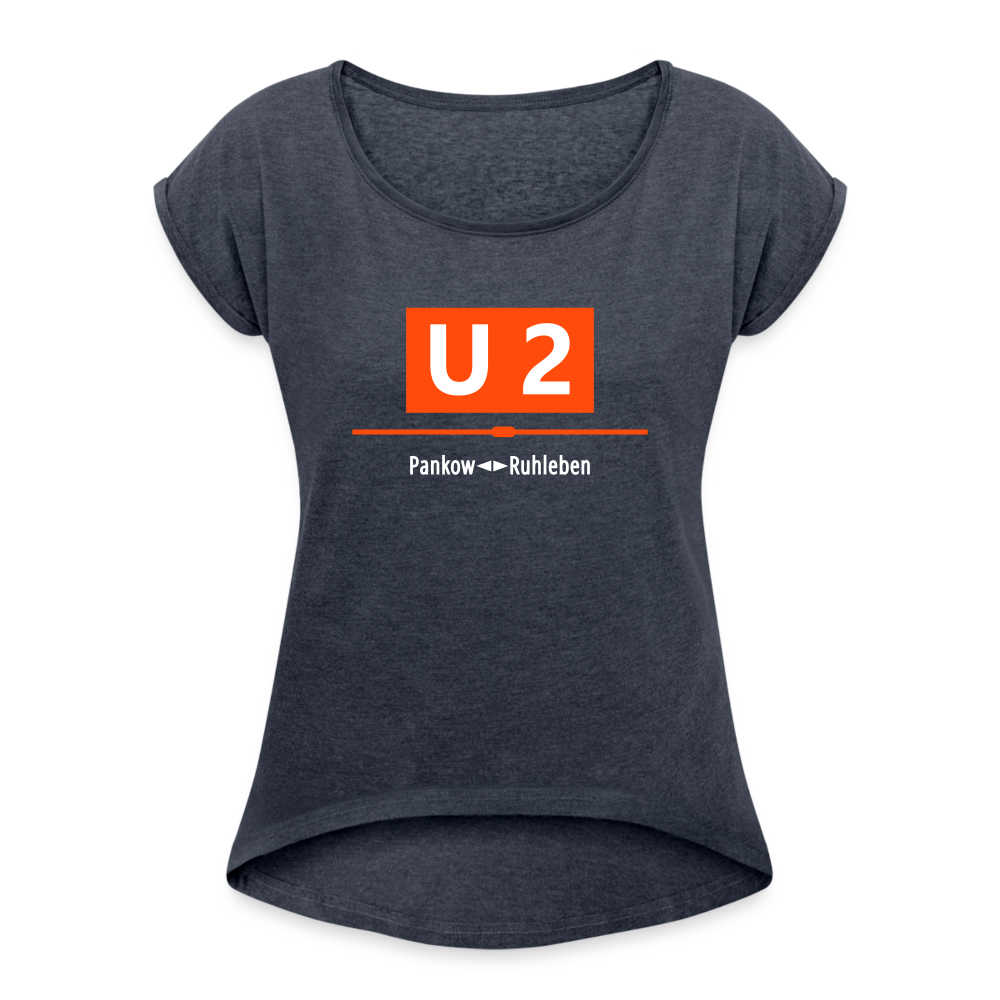 U2 Berlin - Frauen T-Shirt mit gerollten Ärmeln - heather navy