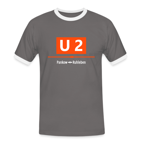 U2 Berlin - Männer Ringer T-Shirt - dark grey/white