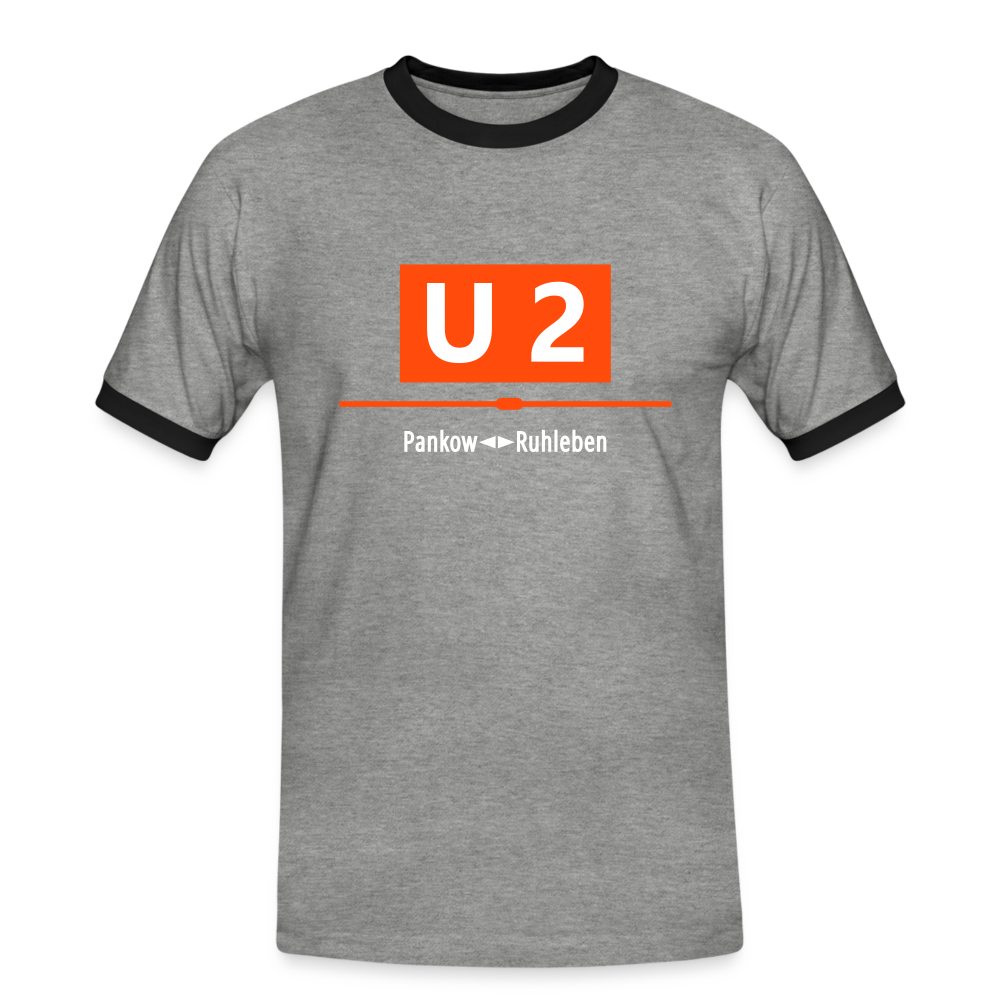 U2 Berlin - Männer Ringer T-Shirt - heather grey/black