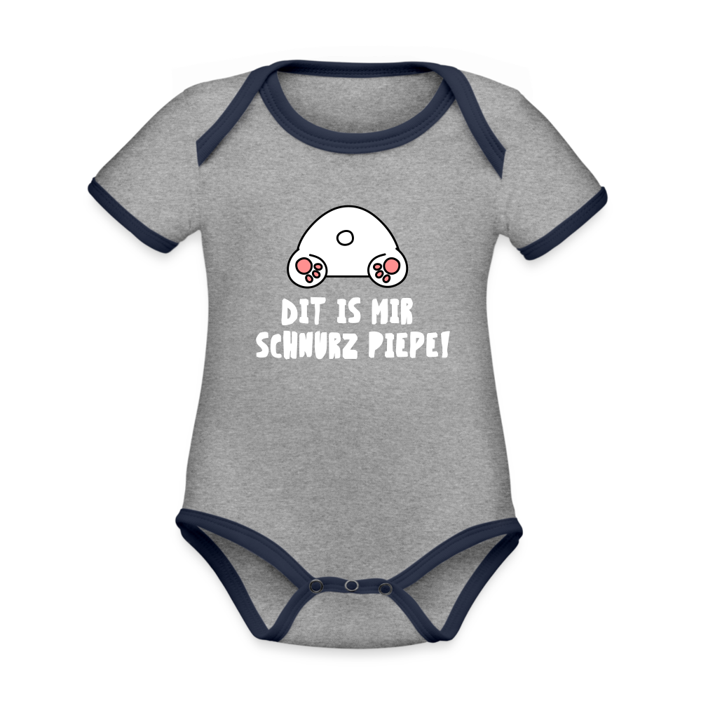 Dit is mir Schnurz Piepe - Baby Bio-Kurzarm-Kontrastbody - heather grey/navy