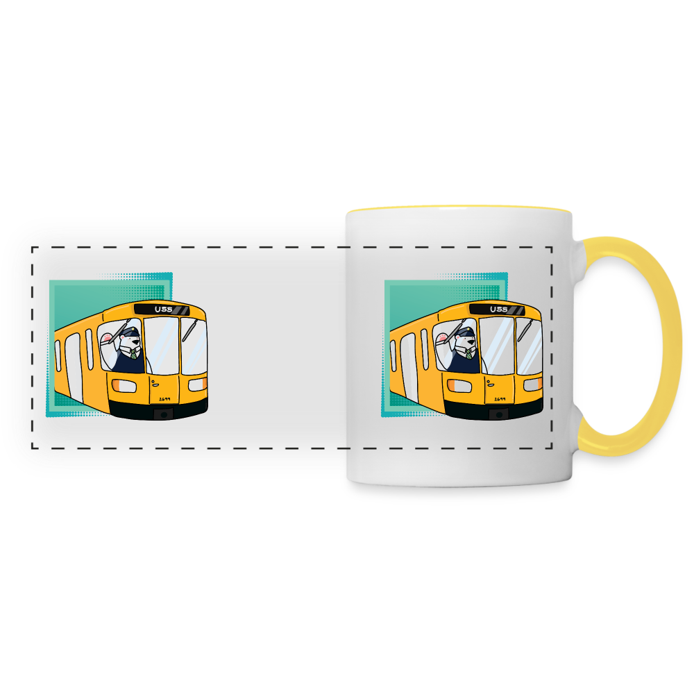 Bär in U-Bahn Kommt - Tasse zweifarbig - white/yellow