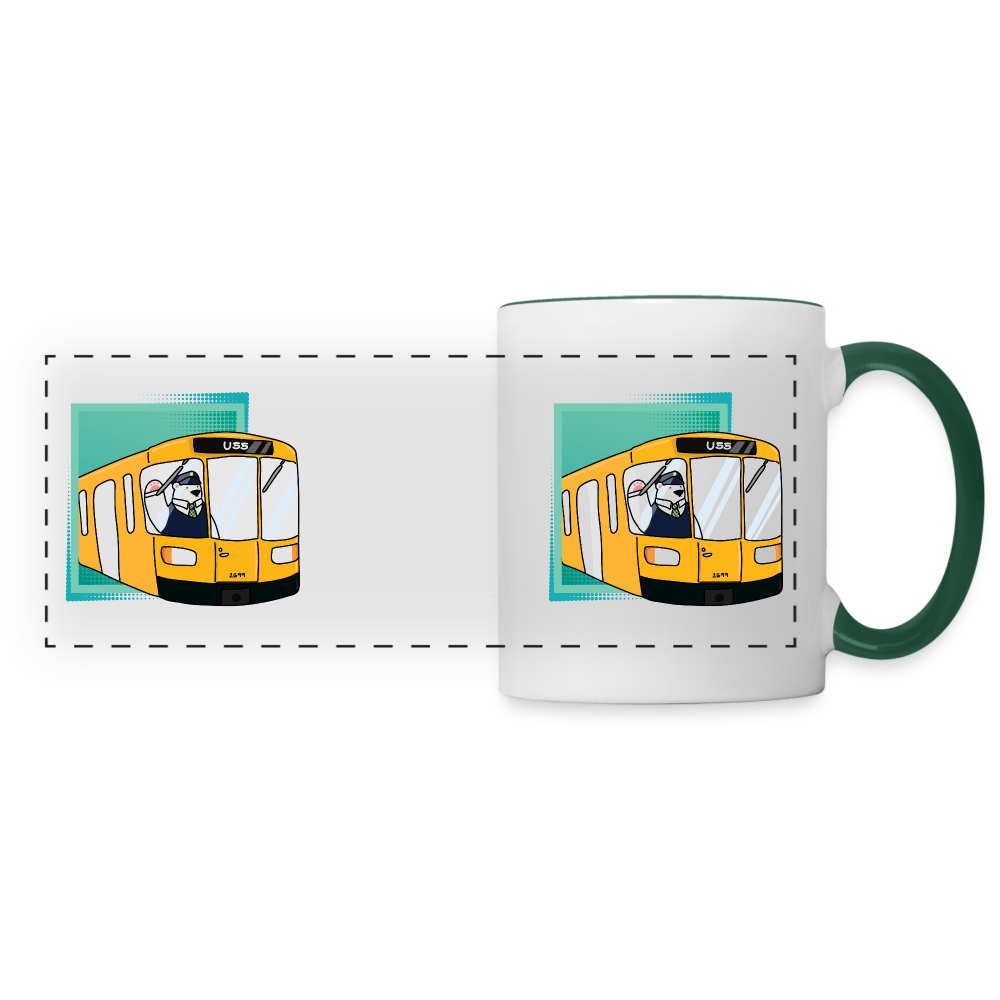Bär in U-Bahn Kommt - Tasse zweifarbig - white/dark green