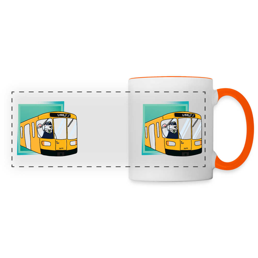 Bär in U-Bahn Kommt - Tasse zweifarbig - white/orange