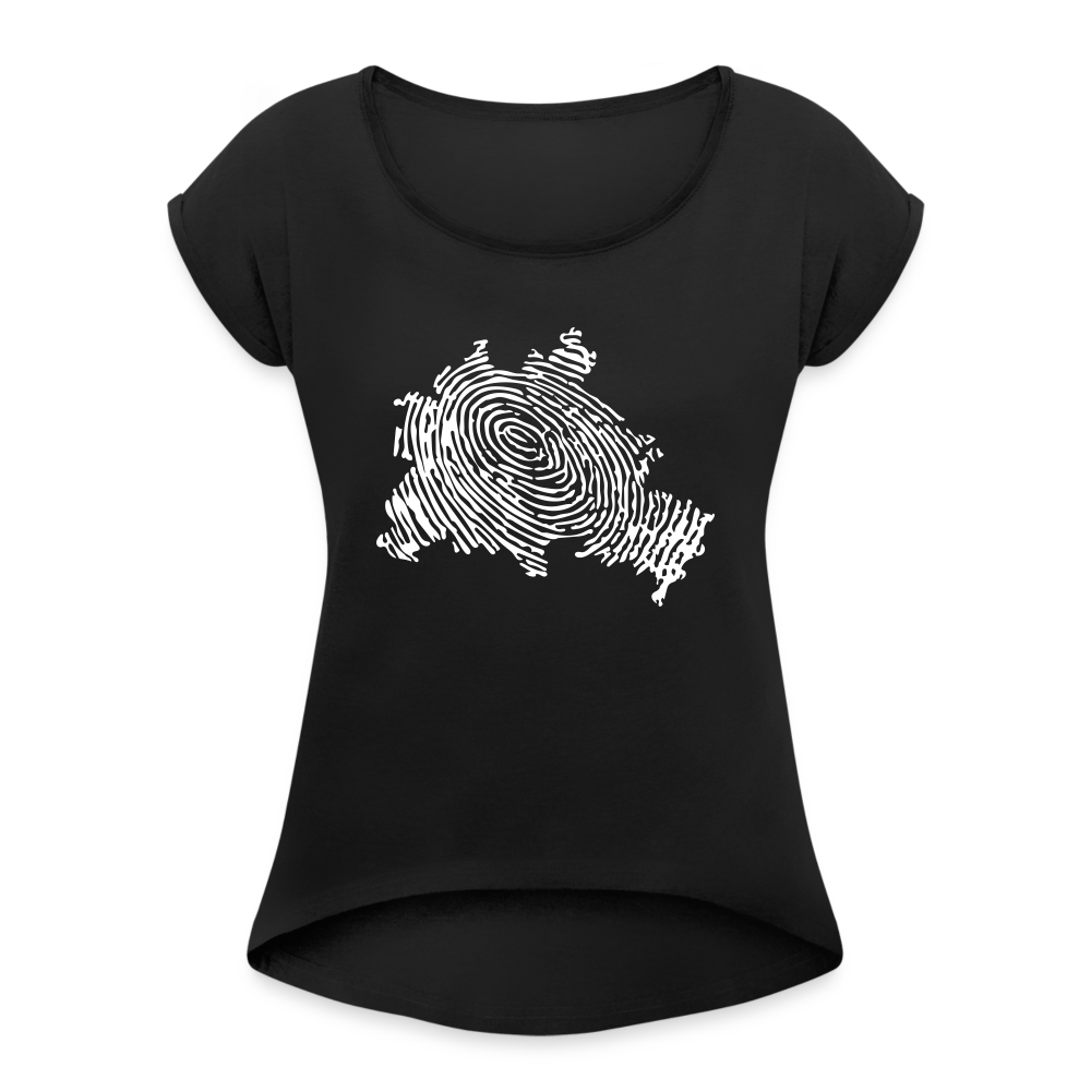 Berliner Finger - Frauen T-Shirt mit gerollten Ärmeln - black
