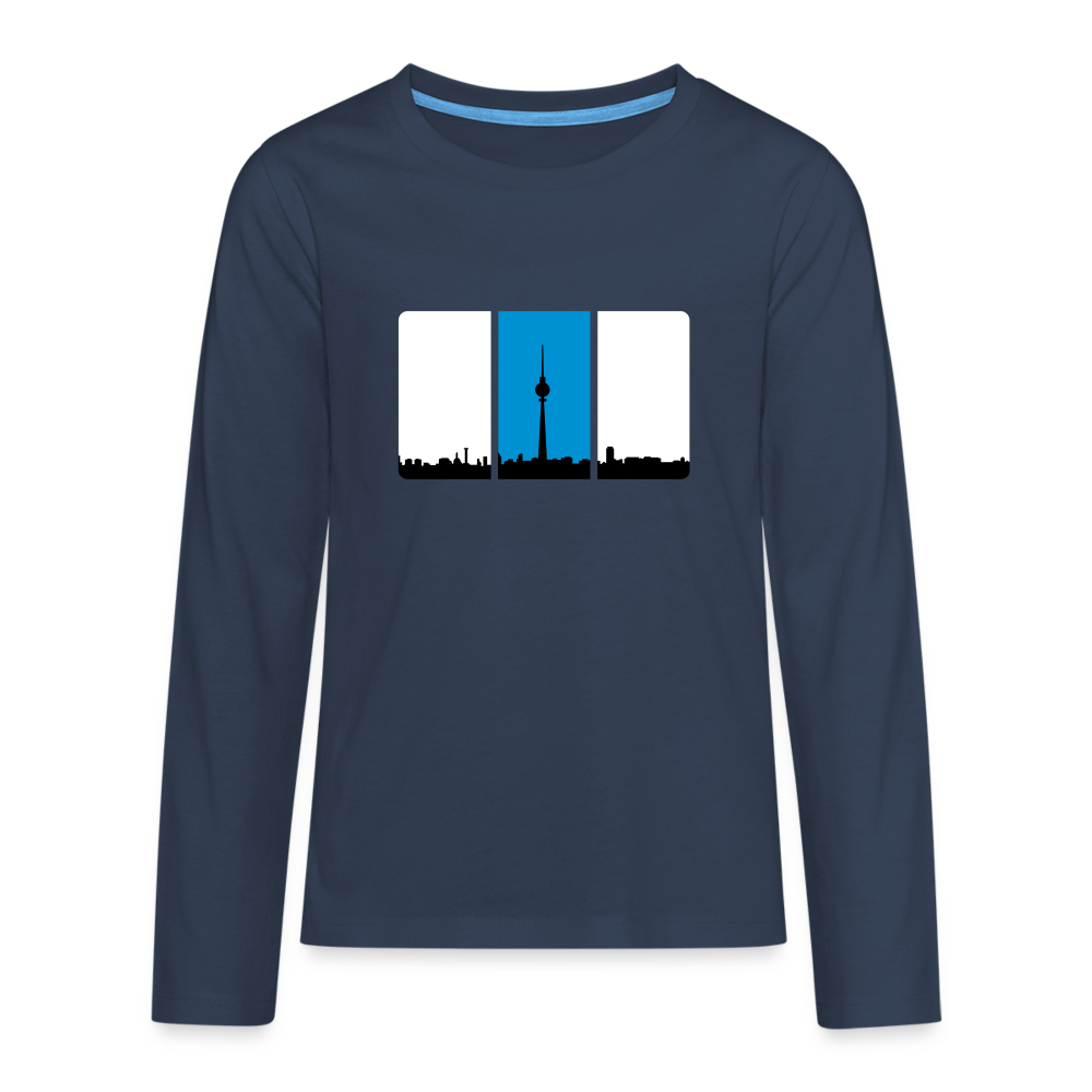 Berliner Skyline in Streifen - Teenager Langarmshirt - navy
