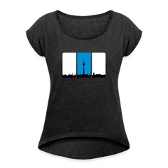 Berliner Skyline in Streifen - Frauen T-Shirt mit gerollten Ärmeln