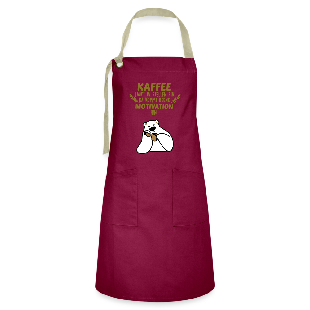 Kaffee motiviert - Kontrastschürze - burgundy / desert sand